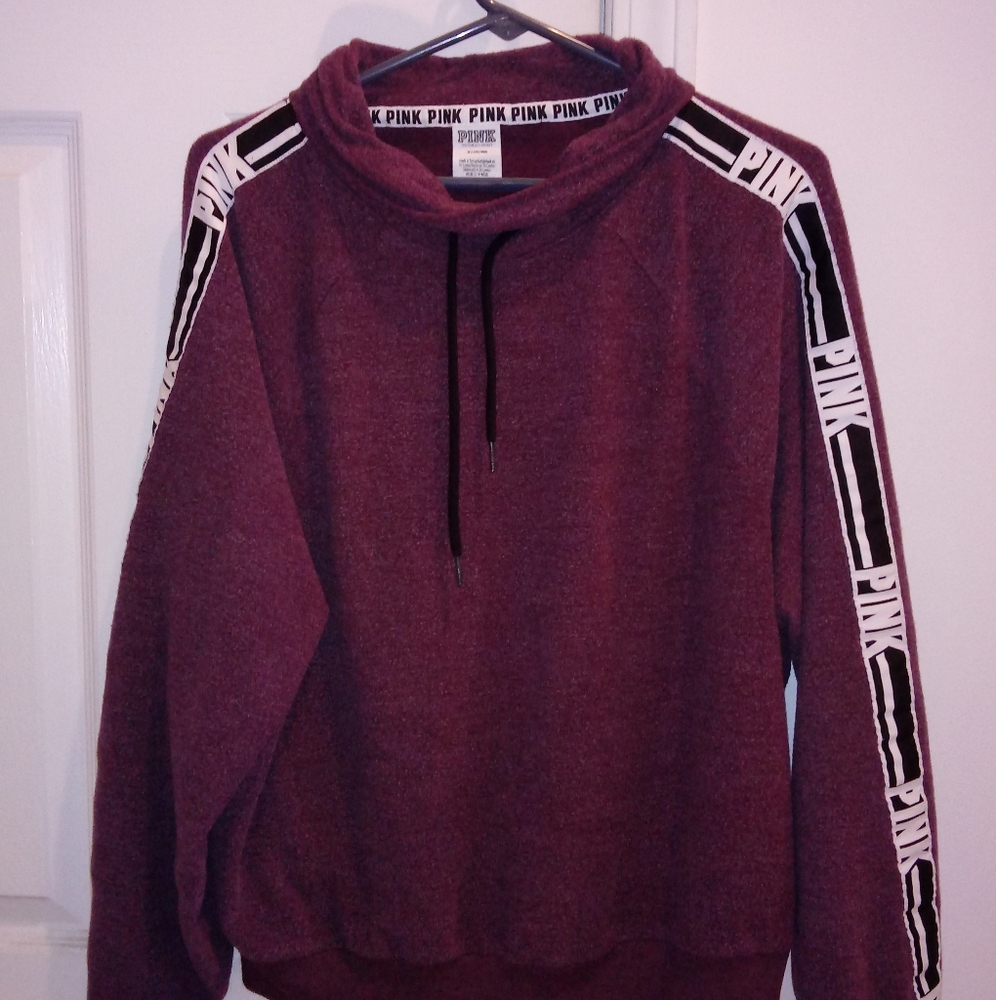 Pink Victoria's Secret Women's Cowl Neck Logo Hoodie